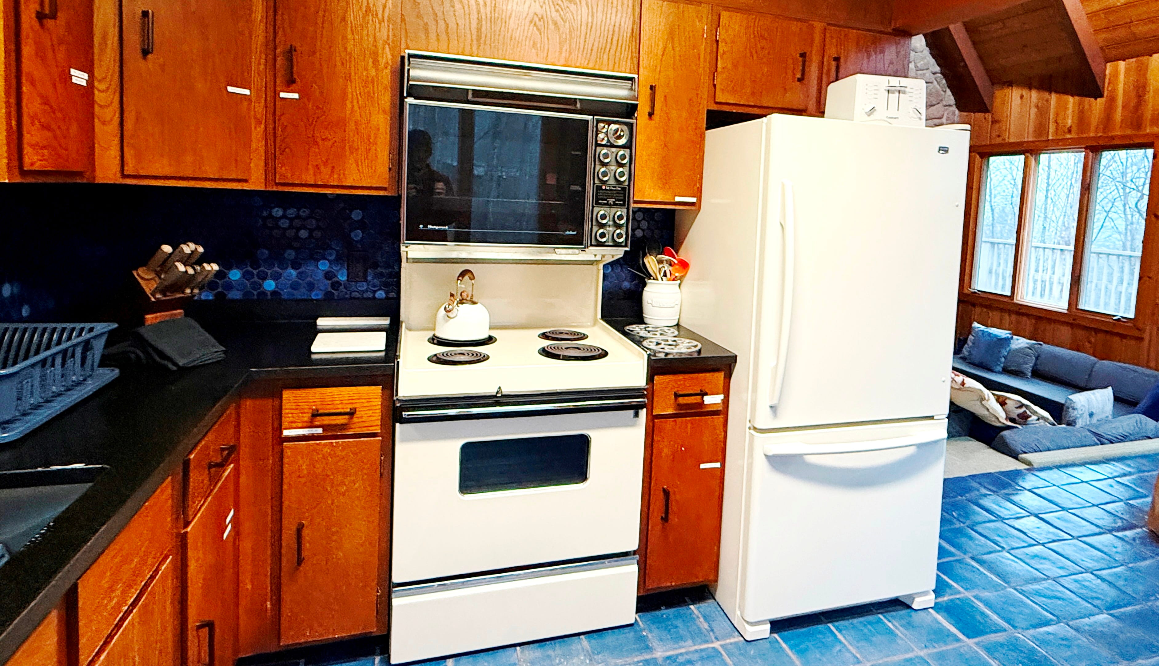 Dishwasher, Stove, Double Oven, Fridge.