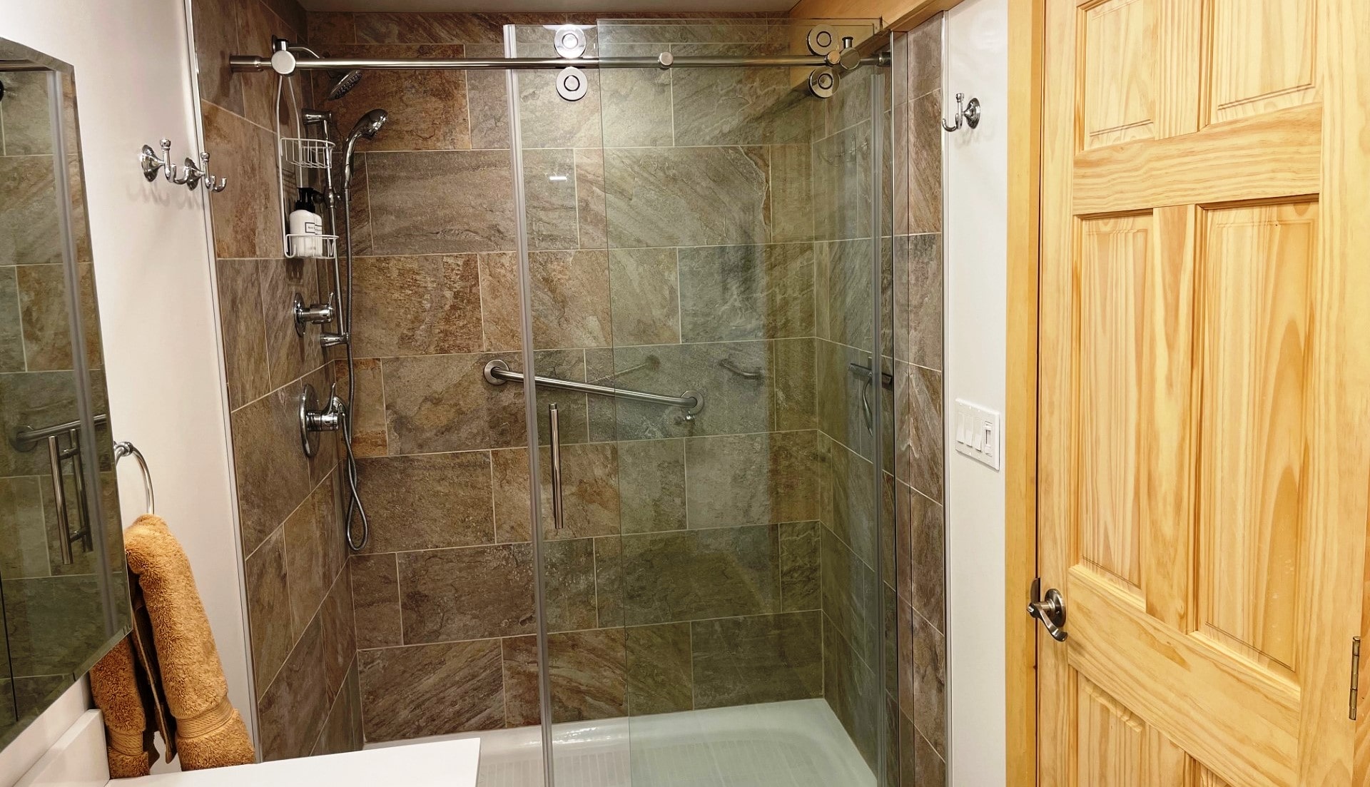 Lower Level. Full Bathroom with shower off the back room.