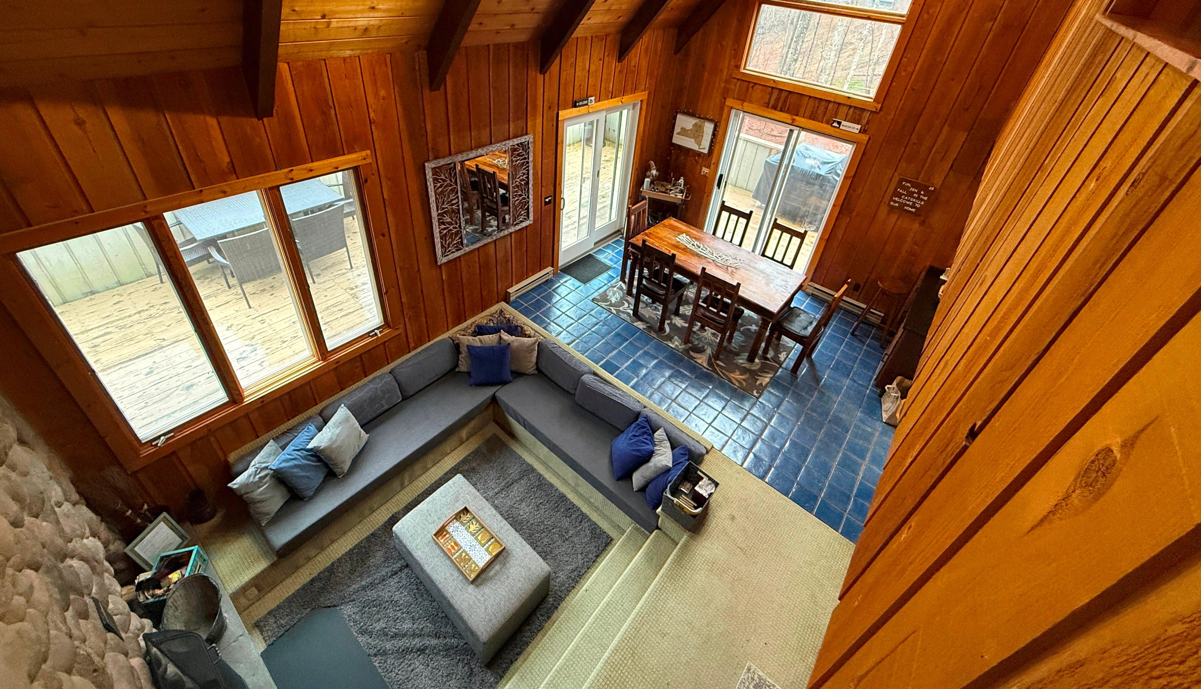 View from the balcony to the living area.